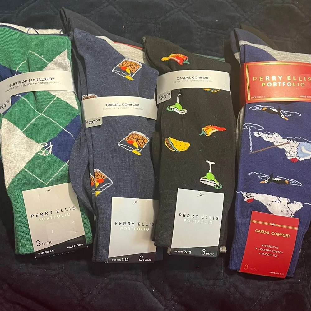 Perry Ellis Men's Socks - Blue, Black, Green, and Gray